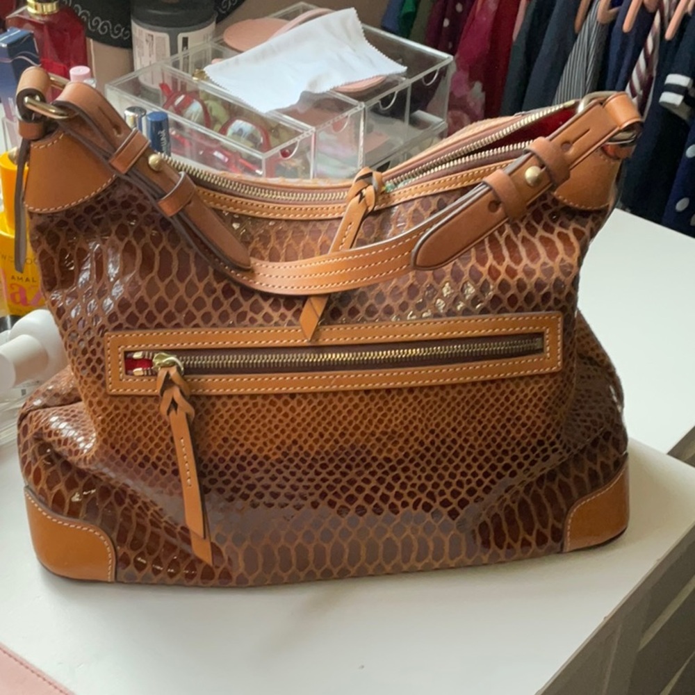 Dooney & Bourke Brown Leather Shoulder Bag with Textured Design